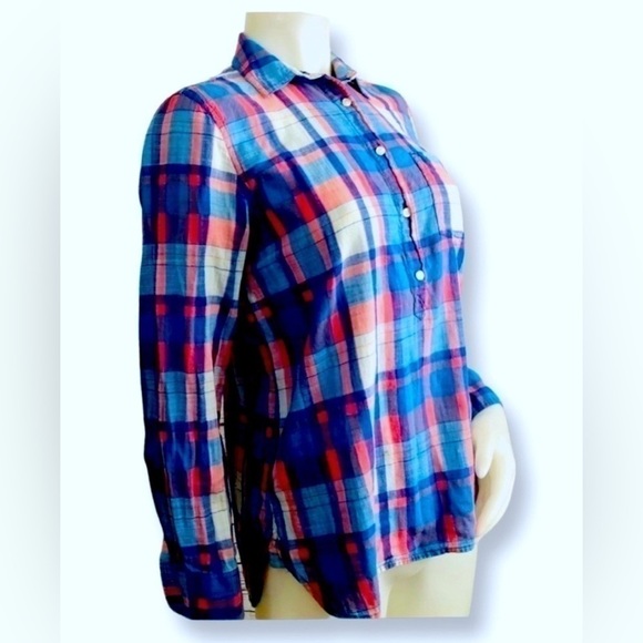 J.crew Blue Plaid Long-sleeve Cotton Button Down Shirt XS - Picture 2 of 4